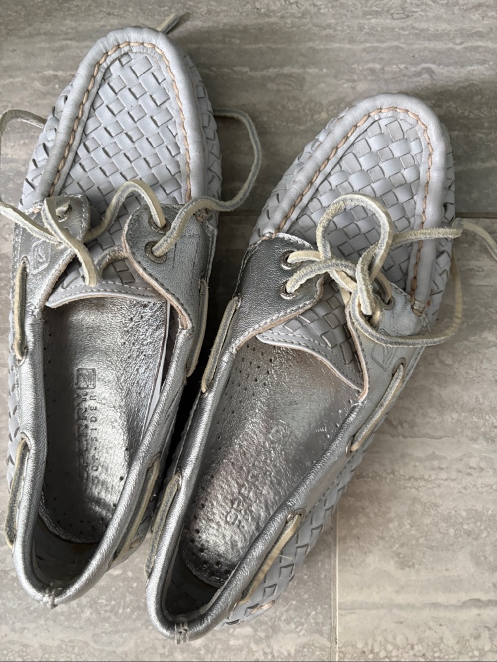 Sperry Men's Silver Woven Leather Boat Shoes